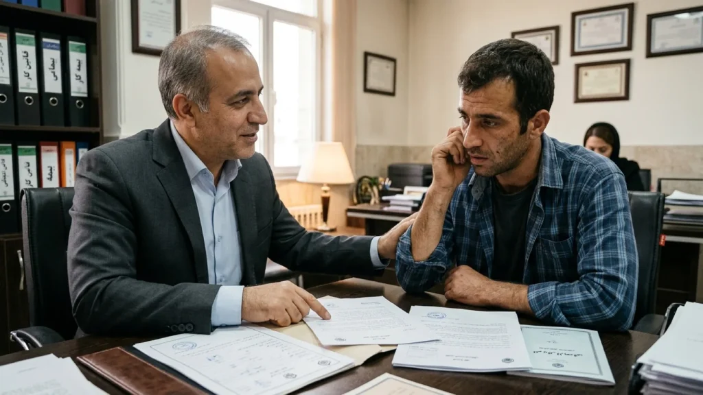 مشاوره کارگر با وکیل برای تنظیم دادخواست شکایت از کارفرما بابت بیمه