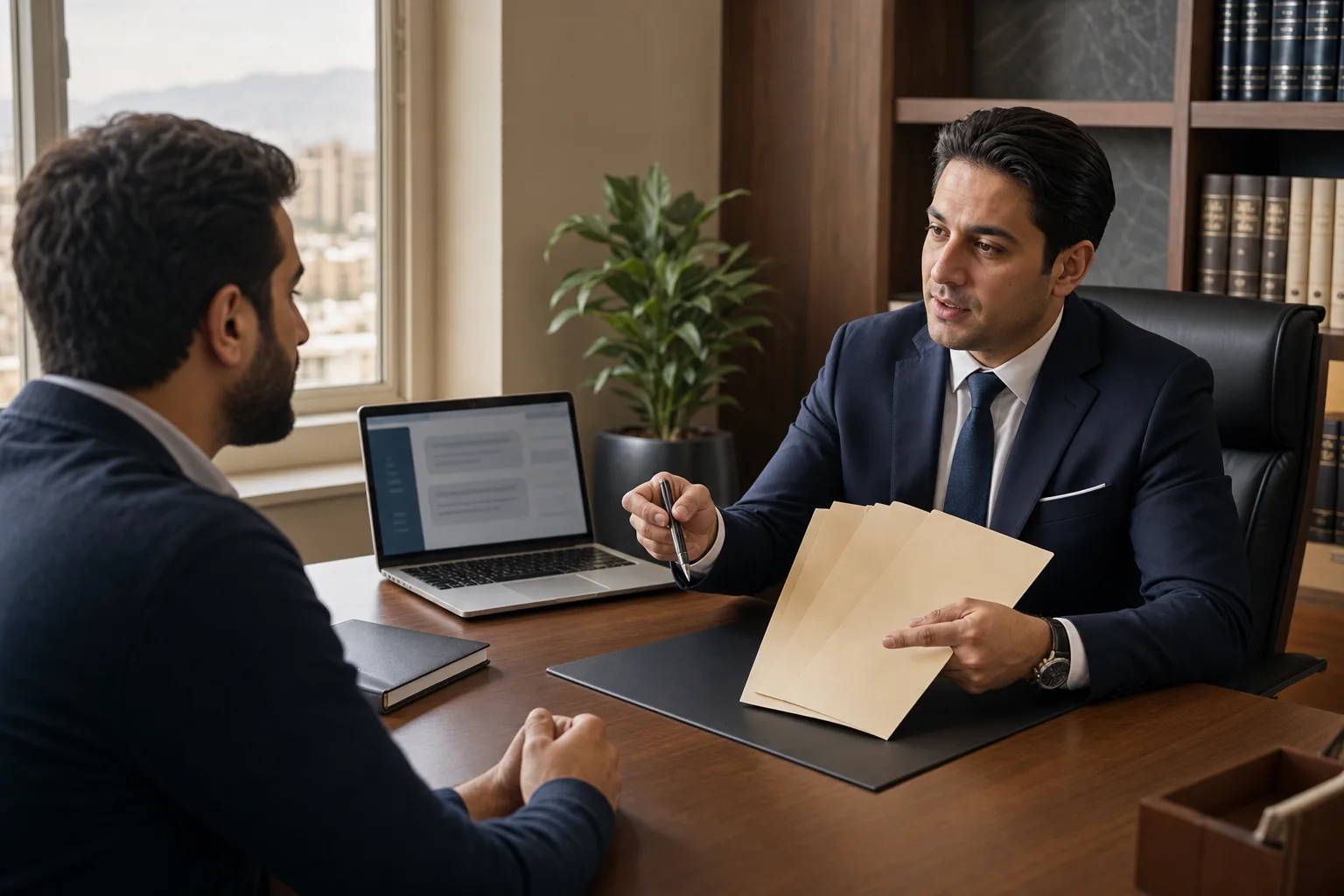 وکیل کار در حال توضیح مراحل پرونده اداره کار به موکل